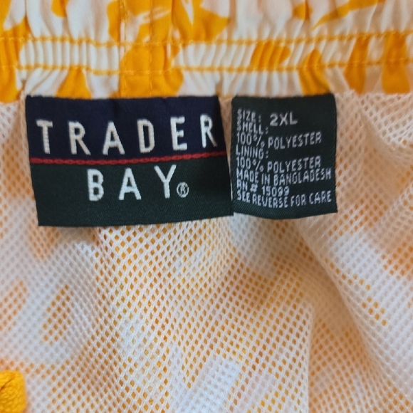 Tropical Yellow & White Men's Swim Trunks 2X Surf Bright Summer Pool Vintage 80s - Picture 7 of 7